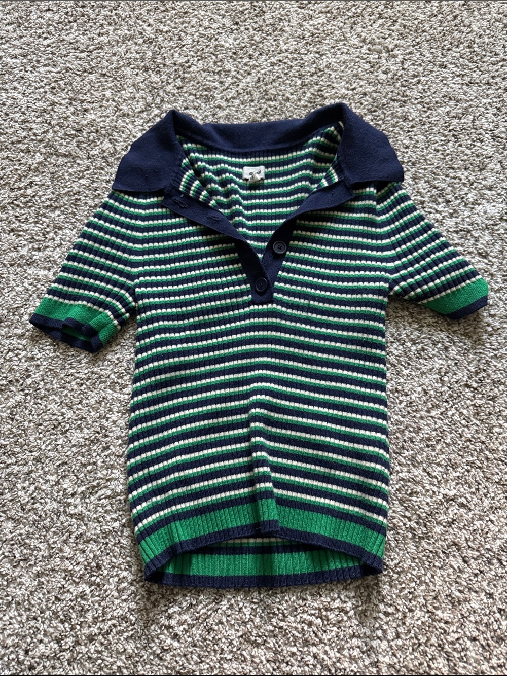 aerie Navy & Green Striped Polo Top